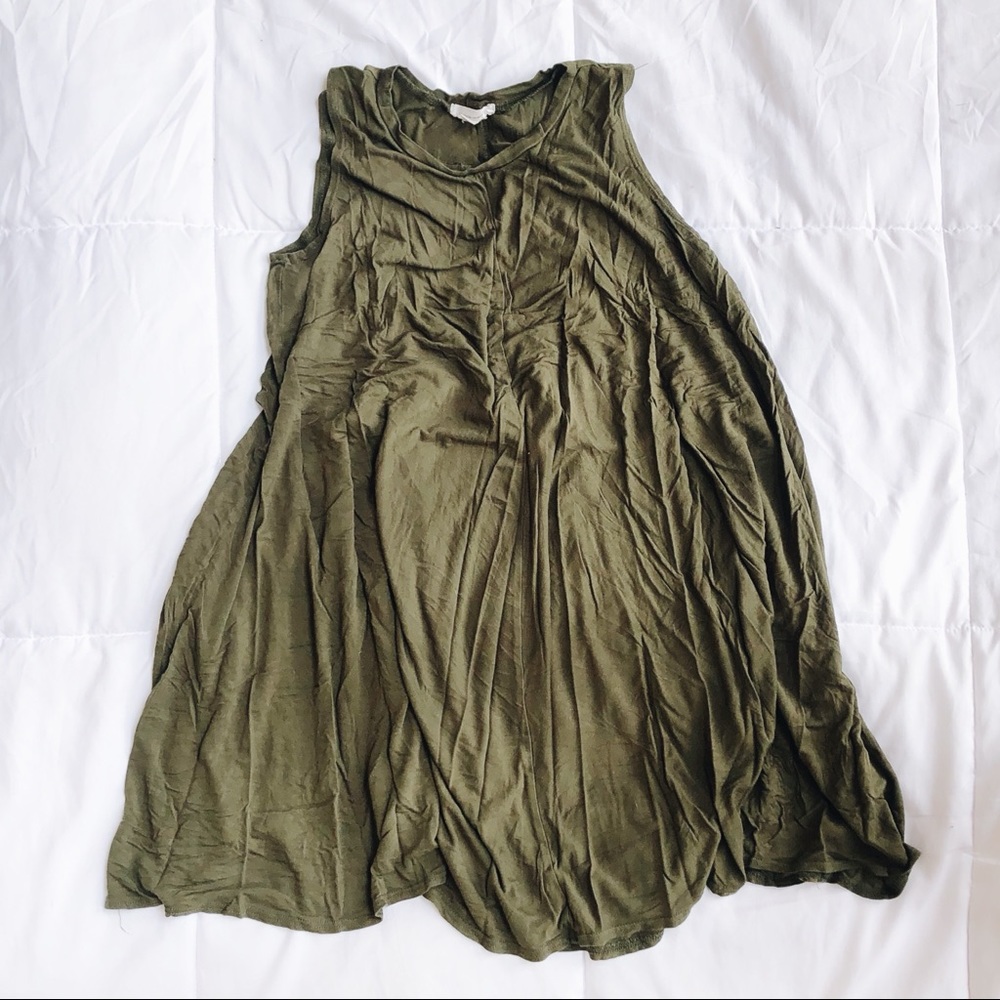 Olive Cotton Tank T-Shirt Dress